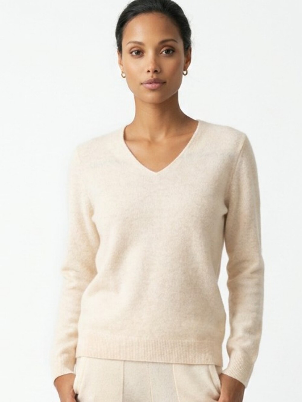 NWT Chanyarn 100% Merino Wool V-Neck Sweater Size S Heathered Peach